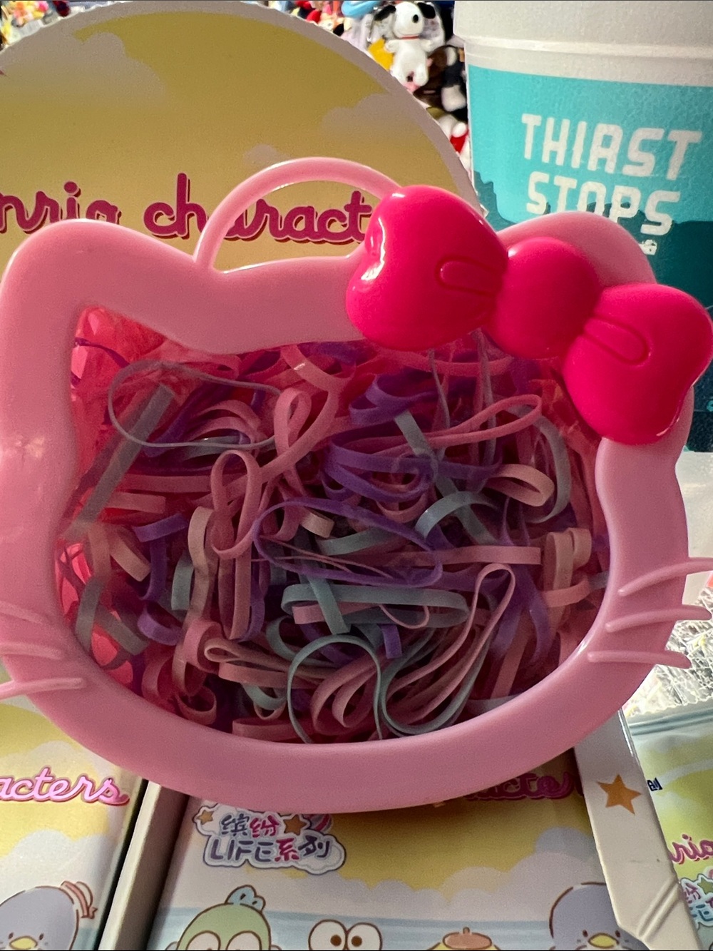 Hello Kitty Pink Bow Hair Tie Holder with Pastel Elastics